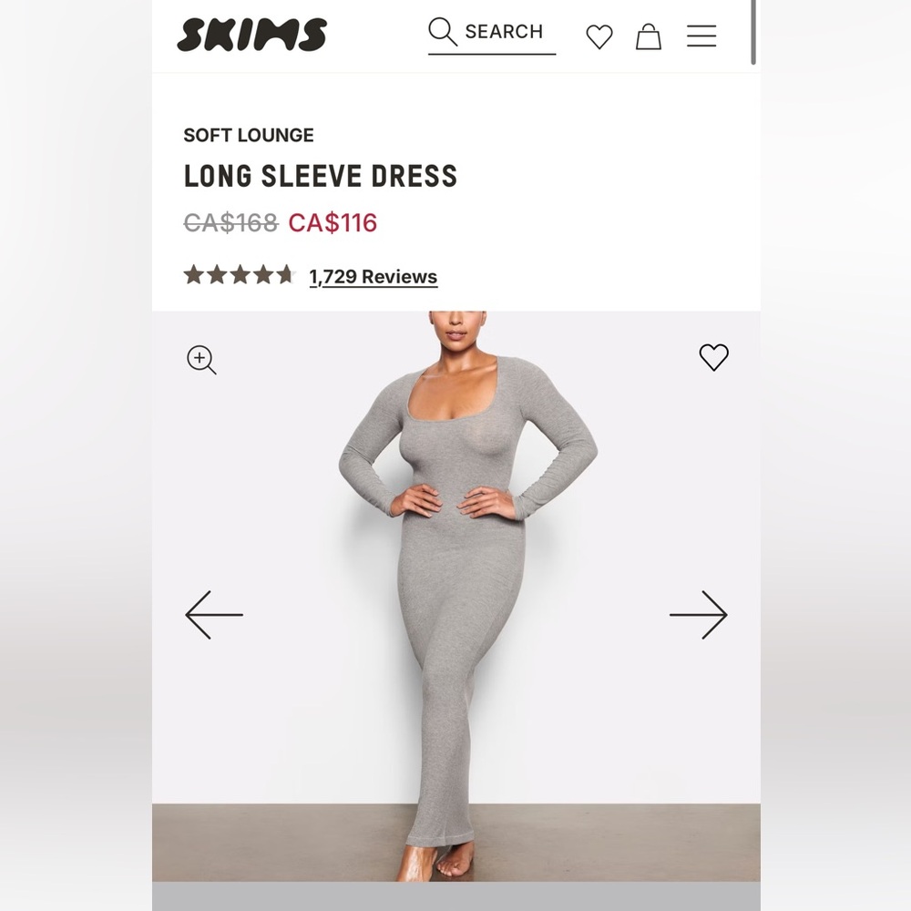 SKIMS Soft Lounge Heather Grey Long Sleeve Dress new NWT large